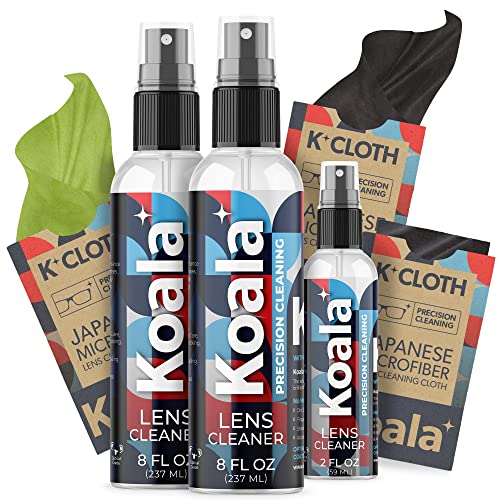 Koala Brillenreiniger Spray Kit | American Made | 18 Unzen + 3 Koalatücher | Streifen- und alkoholfreie | Vorsichtig Engineered Brillenreiniger |...