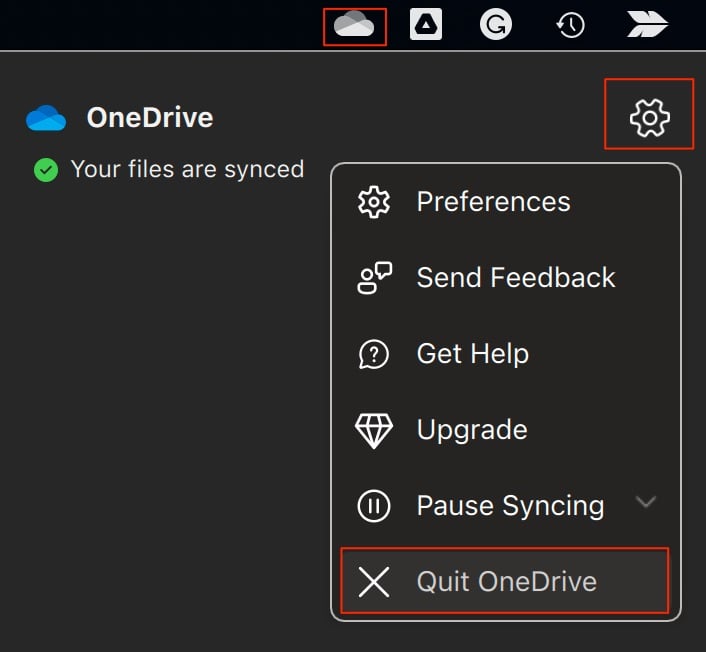 Beenden von OneDrive auf dem Mac