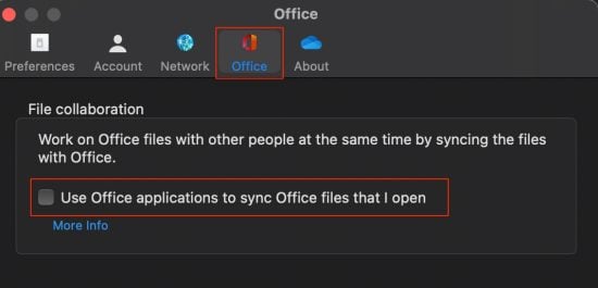 Deaktivieren Sie Office-Anwendungen zum Synchronisieren geöffneter Office-Dateien verwenden.