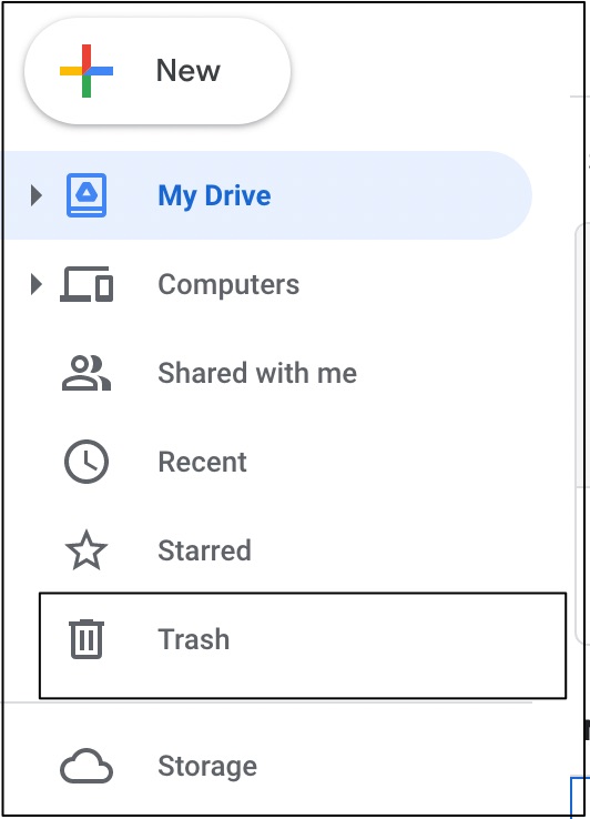 Papierkorbbereich Google Drive