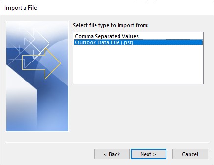 Outlook-Dateityp, aus dem importiert werden soll