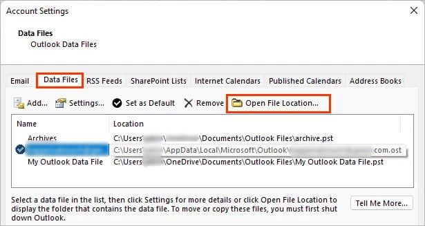 Outlook-OST-Dateispeicherort öffnen