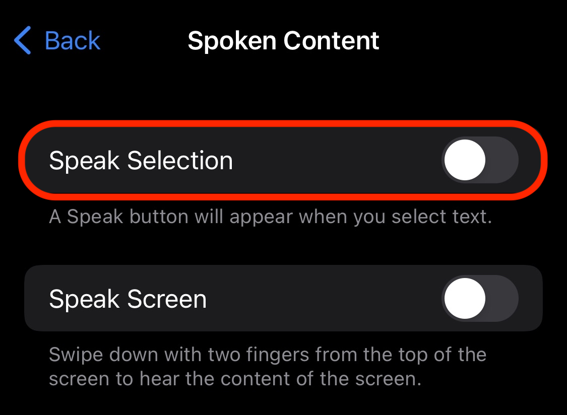 iOS Speak Auswahl