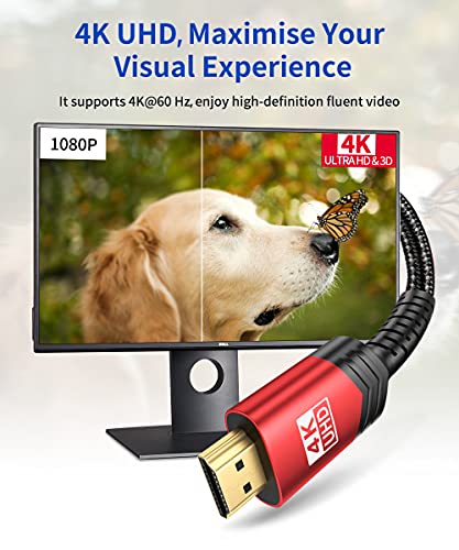 4K HDMI Kabel 2 Pack 6ft, JSAUX 18Gbps High Speed HDMI 2.0 Geflochtenes HDMI-Kabel, 4K 60Hz HDR, HDCP 2.2, 1080p, 2160P, Ethernet, 3D, Audio Return (ARC) Kompatibel für Monitor UHD TV PC PS4 PS3 Blu-ray -Rot
