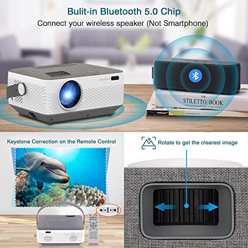 WiFi-Projektor Bluetooth 8400mAh Batterie, wiederaufladbare tragbare Heimprojektor, FANGOR 1080P unterstützt Filmprojektor mit Sync Smartphone-Bildschirm über WiFi / USB-Kabel, kompatibel mit iPhone, Laptop
